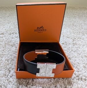 Hermès Black and Orange Leather Bracelet